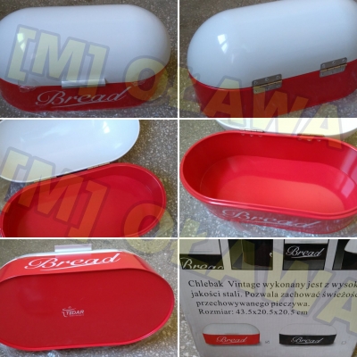chlebak czerwony biały retro pojemnik na chleb kuchenny vintage