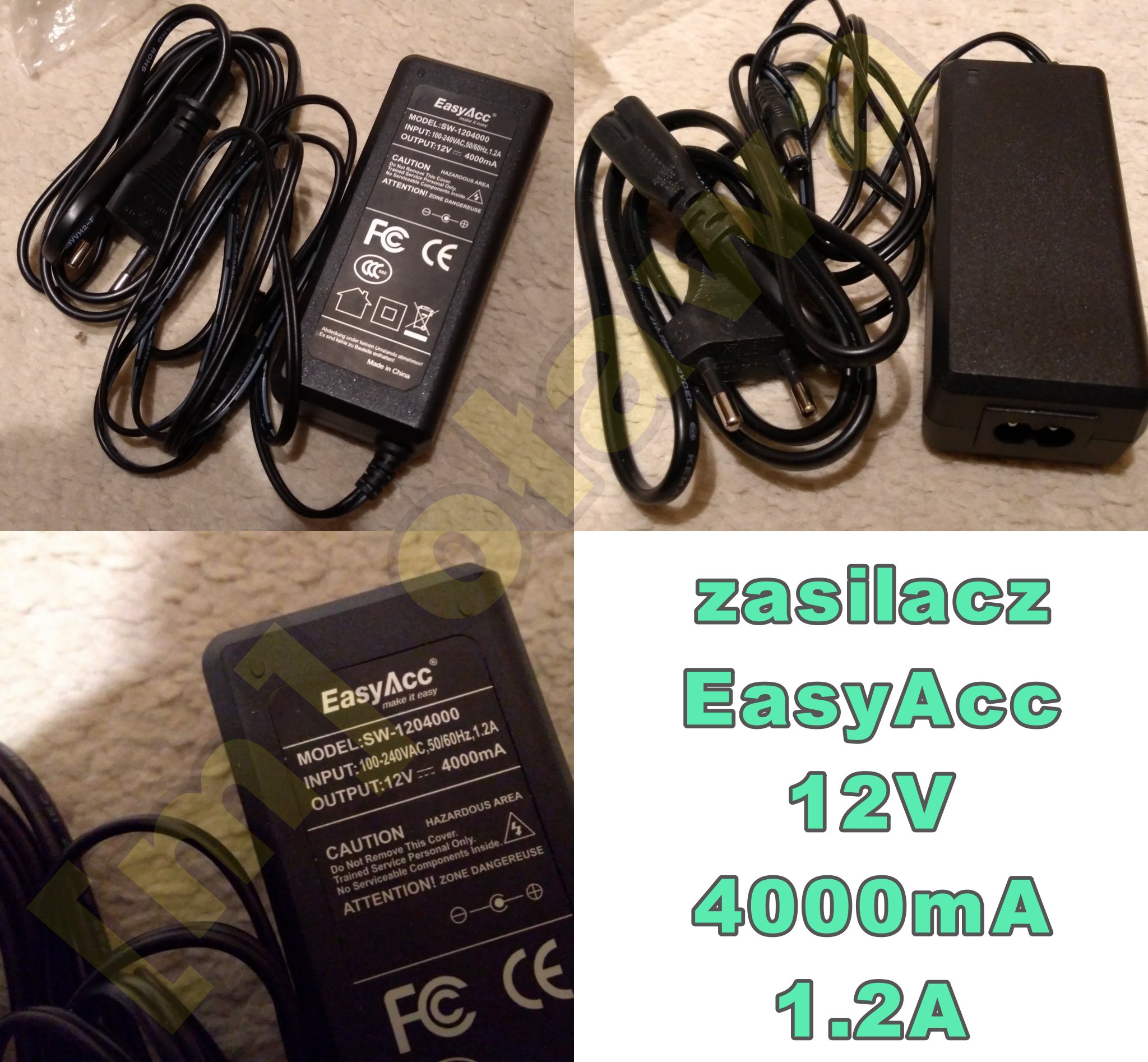 mocny zasilacz EasyAcc 12V 4000mA 1.2A nowy markowy